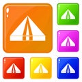 Tourist camping tent icons set vector color Royalty Free Stock Photo