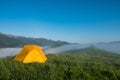 Tourist camping tent in a mountains. Beauty world