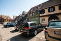 Tourist car parked in central part of the village