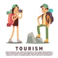Tourist cartoon characters. Tourism flat concept