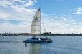 Tourist catamaran sailing boat in the Mission Bay of San Diego, California, USA