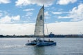 Tourist catamaran sailing boat in the Mission Bay of San Diego, California, USA