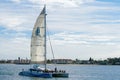 Tourist catamaran sailing boat in the Mission Bay of San Diego, California, USA.