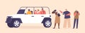 Tourist Characters Equipped With Cameras, Embarks On A Thrilling Safari Adventure In A Rugged Jeep, Vector Illustration