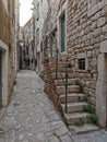 Tourist city by the Adratic sea - Sibenik, Croatia. The old stones, narrow street and stairs