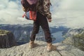 Tourist on cliff over mountain river scenic photography Royalty Free Stock Photo