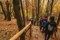 Tourist come down from above of Tarnica - the highest mountain in Bieszczady on the polish territory