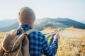 Tourist with compass in hand Royalty Free Stock Photo