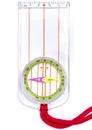 Tourist compass with orienteering ruler top view on white background