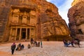 Tourist complex of the ancient city of Petra with tourists and locals Royalty Free Stock Photo