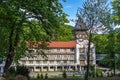 Tourist complex in the forest in the Carpathians, Nevitske, Ukraine.