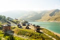 Tourist complex on the shore of the largest in the North Caucasus high mountain lake Kezenoy-Am