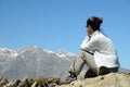 Tourist in the Corsican high mountains Royalty Free Stock Photo