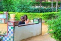 Tourist couple enjoying a visit to Seville Royalty Free Stock Photo