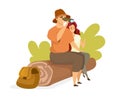 Tourist couple flat color vector illustration