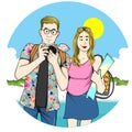 tourist couple vacation beach illustration