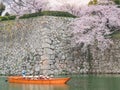 Tourist cruise boat on a canals around Himeji Castle.