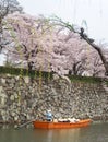 Tourist cruise boat on a canals around Himeji Castle.