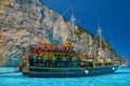 Tourist Cruise Boat in Navagio Bay, Zakyntos Island, Greece