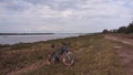 Tourist cycling in nature near rio