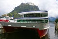 Tourist day-cruise boats in Milford Sound, Fiordland National Park, South Island, New Zealand Royalty Free Stock Photo