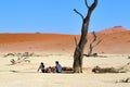 Tourist in Deadvlei, Namib-Naukluft National Park, Namibia, Africa