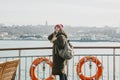 Tourist on deck on a ferry Royalty Free Stock Photo