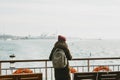 Tourist on deck on a ferry Royalty Free Stock Photo