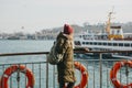 Tourist on deck on a ferry Royalty Free Stock Photo