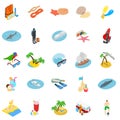 Tourist diving icons set, isometric style