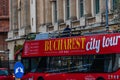 Tourist double decker red bus. Bucharest City Tour Bus. Bucharest, Romania, 2023