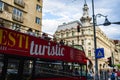 Tourist double decker red bus. Bucharest City Tour Bus. Bucharest, Romania, 2023