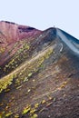 Tourist on edge crater, Etna Royalty Free Stock Photo
