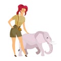 Tourist with elephant flat color vector illustration