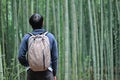 Tourist enjoy in bamboo forest at Arashiyama,Kyoto. Selective focus.