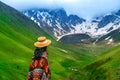 Tourist enjoy view of mountain valley landscape in Juta, Georgia country