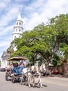 Tourist enjoying a horse carriage ride in Charleston SC