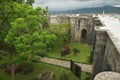 Tourist enjoys the view to the ruins of Santiago Apostol cathedral in Cartago, Costa Rica.