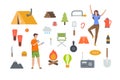 Tourist equipment and hiking accessories on white background Royalty Free Stock Photo