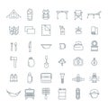 Tourist equipment for hiking outline icons set