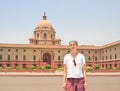 A tourist on the esplanade Rajpath. New Delhi