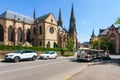 Tourist excursion train in an Obernai town center. Obernai is one of the most beautiful town on the wine route in Alsace, France