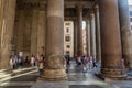 Tourist explore the Pantheon, located at Piazza della Rotonda, on a cloudless summer day
