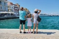 Tourist family back view, summer sea holidays Royalty Free Stock Photo