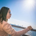 Tourist female on location enjoy the views Royalty Free Stock Photo