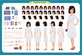 Tourist female, vacation traveller character creation set. Full length, views, emotions