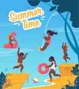 Tourist Flyer is Written Summer Time Cartoon. Royalty Free Stock Photo