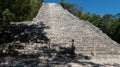 Tourist on foot of the ancient pyramid Nohoch Mul of Coba, in the middle of the jungle of the Yucatan peninsula. Place that