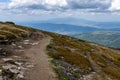 Tourist footpath in sunny day, Rila mountains, Bulgaria