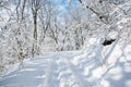 Tourist footpath in snowy winter landscape